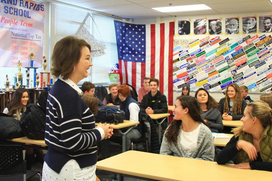 Janice Yates teaching the Constitutional Studies class earlier this year. 