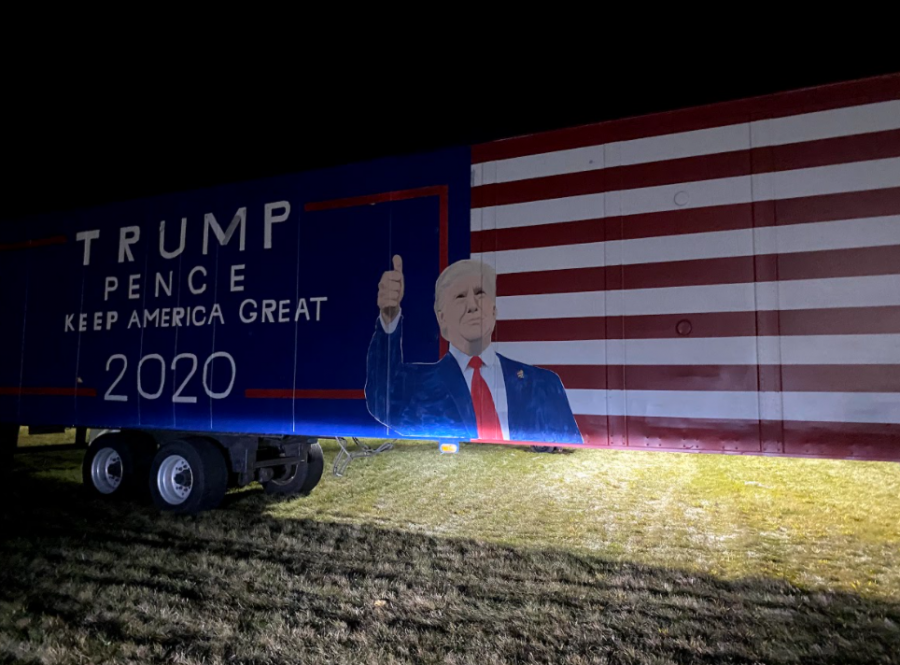 Trump bus stationed at the rally